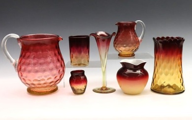 7 pc Amberina & Peachblow Art Glass