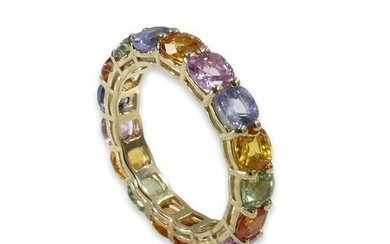 7.00 Carat Magnificent Multiple Color Natural Sapphire Eternity Band - 14 kt. Yellow gold - Ring - 7.00 ct Sapphire - NO RESERVE