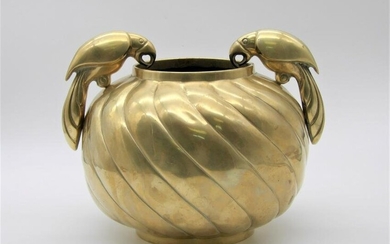 80's Dolbi-Cashier Deco Style Parrot Brass Vase