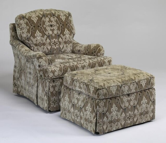 Baker Furniture upholstered armchair and ottoman