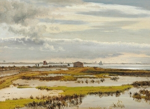 884/3: Vilhelm Kyhn: View from Kalvebod Strand (beach). Signed and dated V. K. Kalvebod St. 53. Oil on paper laid on canvas. 28 x 38 cm.