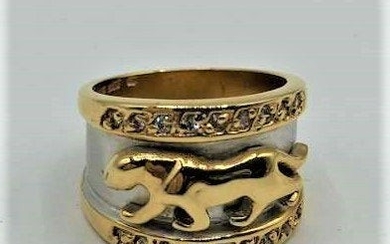 .925 Sterling Silver PANTHER RING with Gold Tone