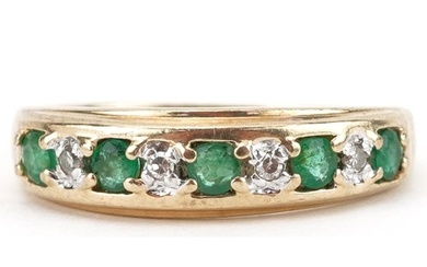 9ct gold diamond and emerald half eternity ring, indistinct ...