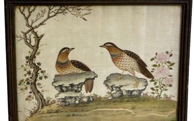 A 19TH CENTURY CHINESE RICE PAPER PAINTING DEPICTING TWO...