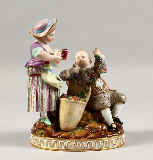A 19TH CENTURY MEISSEN PORCELAIN GROUP OF A YOUNG BOY