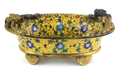 A 19th century Chinese cloisonné jardinière of oval form, decorated...