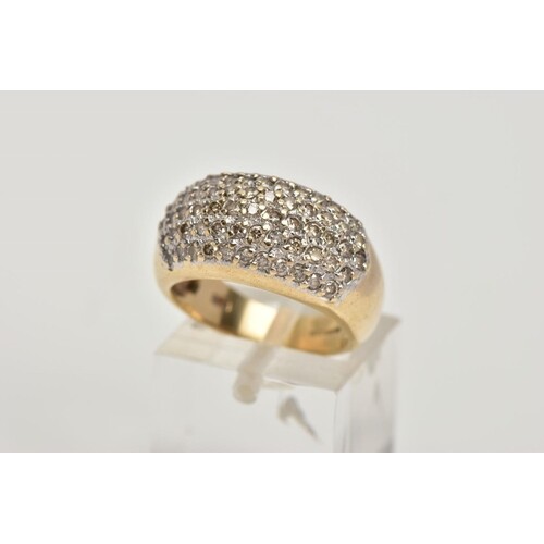 A 9CT GOLD DIAMOND ENCRUSTED CLUSTER RING, wide band with th...