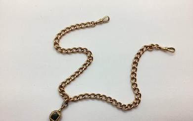 A 9ct Rose Gold Curb Link Albert Style Chain, to double swiv...