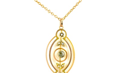 A 9ct gold Edwardian open pendant with bezel set blue...