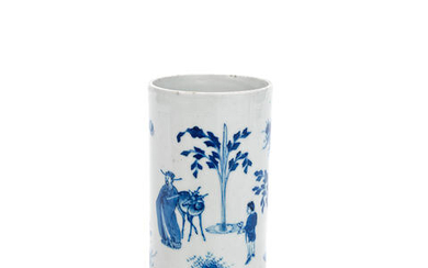 A BLUE AND WHITE 'SCHOLAR AND DEER' BRUSHPOT