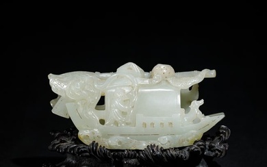 A CARVED JADE BOAT