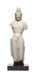 A CARVED WHITE MARBLE FIGURE OF A STANDING BODHISATTVA, CHINA, STYLE OF TANG DYNASTY