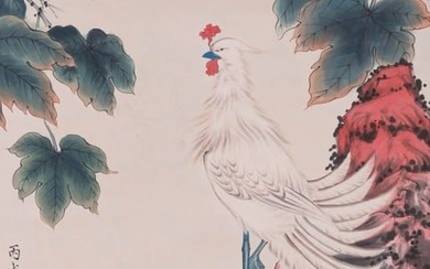 A CHINESE PHOENIX PAINTING ON PAPER, HANGING SCROLL, YU FEICHANG MARK