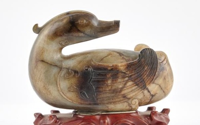 A Chinese Archaistic Jade Duck Width 8 1/4 "