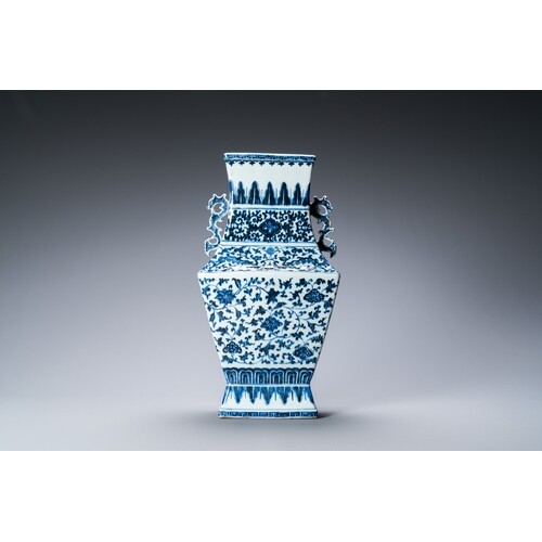 A Chinese blue and white vase with floral scrolls, QianlongD...