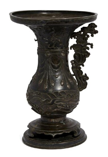 A Chinese bronze and silver inlaid flared...