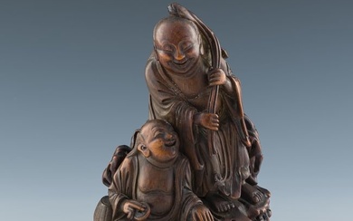 A Chinese carved bamboo Liu Hai and toad, early 19th century
