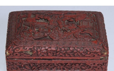 A Chinese cinnabar lacquer rounded rectangular box and cover...