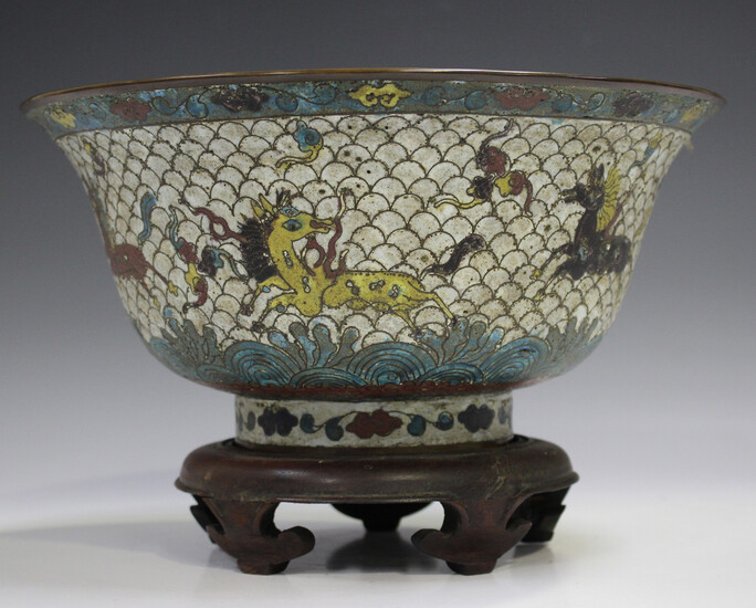 A Chinese cloisonné bowl, Fang Ming mark but Qing dynasty, of circular form with flared rim, th