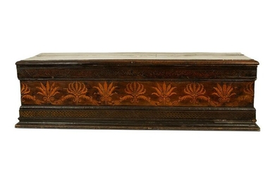 A Continental Marquetry Inlaid Cassone Height 20
