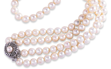 A DOUBLE STRAND AKOYA CULTURED PEARL NECKLACE
