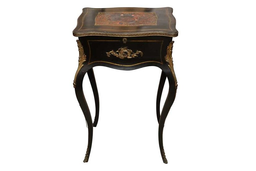 A FRENCH EBONISED AND BOULLEWORK WORK TABLE, 19TH CENTURY