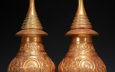 A Fabulous Pair Of Gilt-Bronze 'Buddha Shakyamuni' Vases