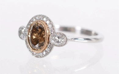 A Fancy Color Yellow-Brown Diamond Ring