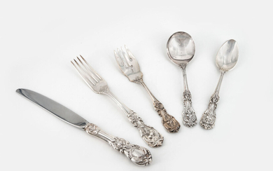 A Fine Sterling Silver Flatware for 12 by Reed&Barton, USA