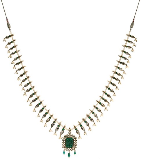 A GEM-SET AND ENAMELLED PENDANT NECKLACE, INDIA, 19TH/20TH CENTURY AND LATER