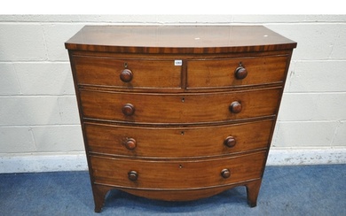 A GEORGIAN MAHOGANY BOW FRONT CHEST OF TWO SHORT OVER THREE ...