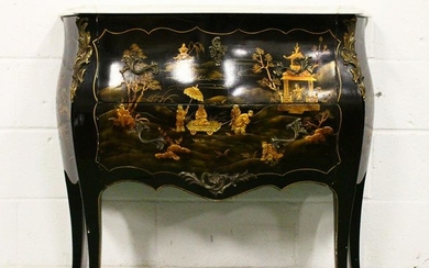 A GOOD LOUIS XVITH STYLE LACQUER BOMBE FRONTED COMMODE