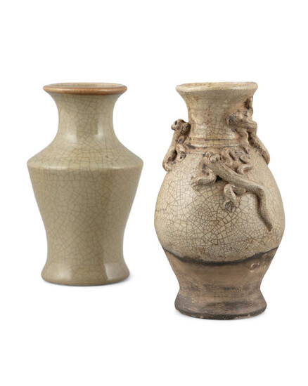 A GROUP OF TWO (2) CRACKLED WARE VASES...