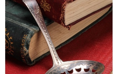 A George III silver caddy spoon, pierced oval bowl, bright-c...