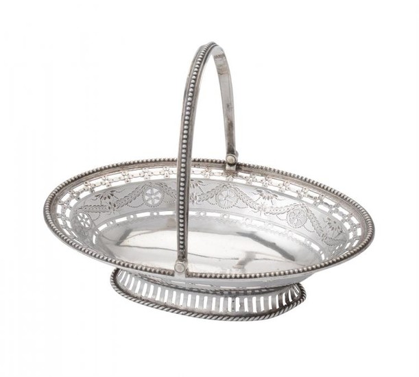 A George III silver oval small basket by William Plummer