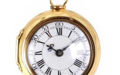 A Georgian 18ct gold pair cased verge fusee pocket watch