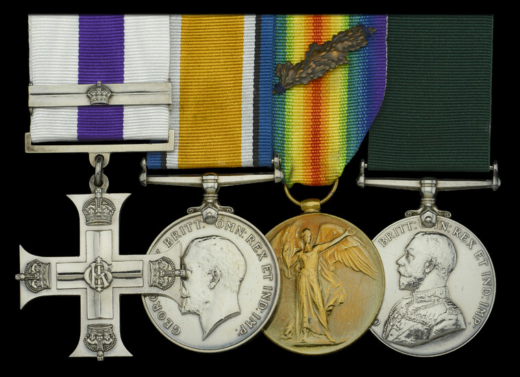 A Great War M.C. and Second Award Bar group of four awarded...