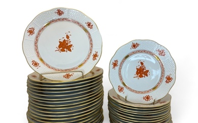 A Herend rust Chinese bouquet part service of nineteen dinne...