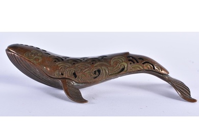 A JAPANESE BRONZE WHALE CENSER AND COVER. 15 cm long.