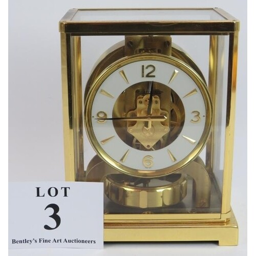 A Jaeger Le Coultre Atmos clock in glazed brass case, moveme...