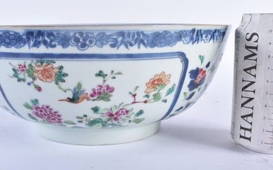 A LARGE 18TH CENTURY CHINESE EXPORT FAMILLE ROSE BLUE AND WHITE BOWL Qianlong. 25cm diameter.