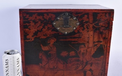 A LARGE CHINESE QING DYNASTY RED LACQUERED COUNTRY HOUSE BOX...