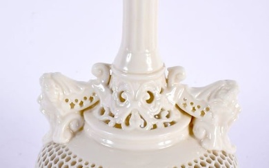 A LATE 19TH CENTURY ENGLISH TWIN HANDLED BLANC DE CHINE PORCELAIN VASE Attributed to Royal Worcester