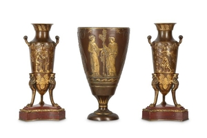A LATE 19TH CENTURY FRENCH NEO-GREC GILT AND PATINATED