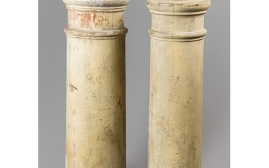 A LATE 19TH/EARLY 20TH CENTURY NEAR PAIR OF PAINTED WOODEN P...