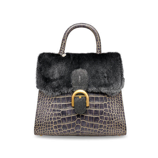 A LIMITED EDITION SILVER & GOLD CROCODILE, METALLlC SILVER MINK, GALUCHAT & PYTHON BRILLANT GM WITH GOLD HARDWARE, DELVAUX, 2010S