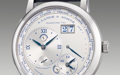 A. Lange & Söhne, Ref. 116.066 A rare and attractive limited edition white gold dual-time wristwatch with argenté dial, small seconds, date, double day and night indications, guarantee and presentation box, numbered 20 of a limited edition of 25, made...