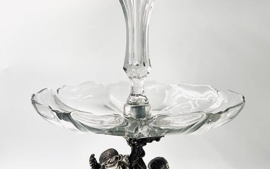 A Large 19th C. French Christofle Silver-Plated Baccarat Crystal Figural Centerpiece