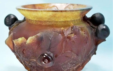 A Large DAUM Pate de Verre Art Glass Amber Crystal Bowl