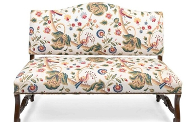 A Louis XIV Style Walnut Bench with Faux Crewelwork